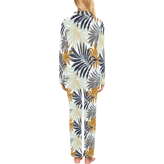 Colorful Tropical Palm Leaves Women's Long Pajama Set