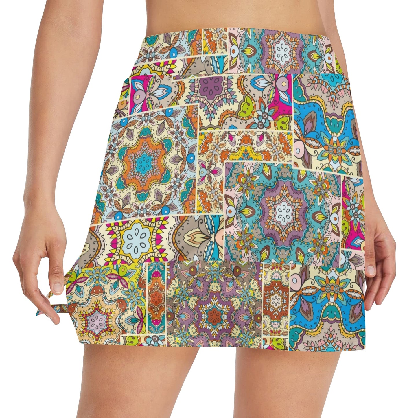 Patchwork Print Design LKS402 17" Golf & Pickleball Skort with Pockets