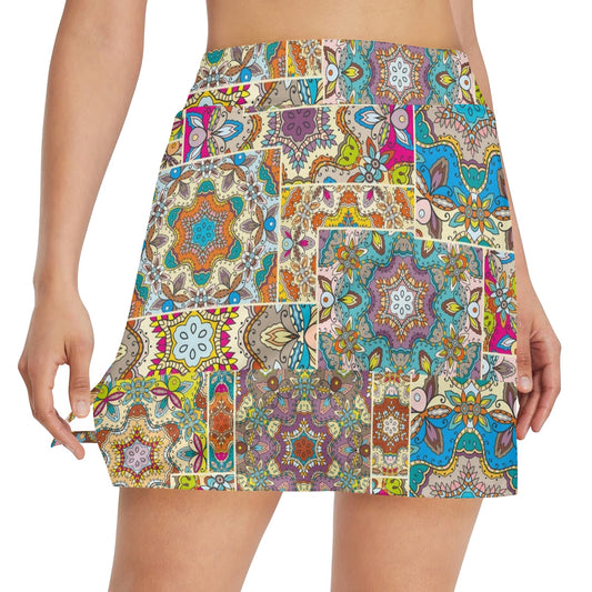 Patchwork Print Design LKS402 17" Golf & Pickleball Skort with Pockets