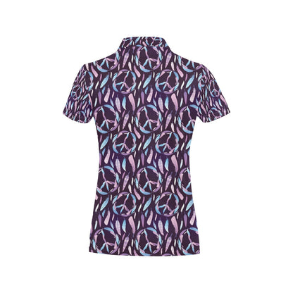 Peace Sign Feather Design Print Women's Polo Shirt