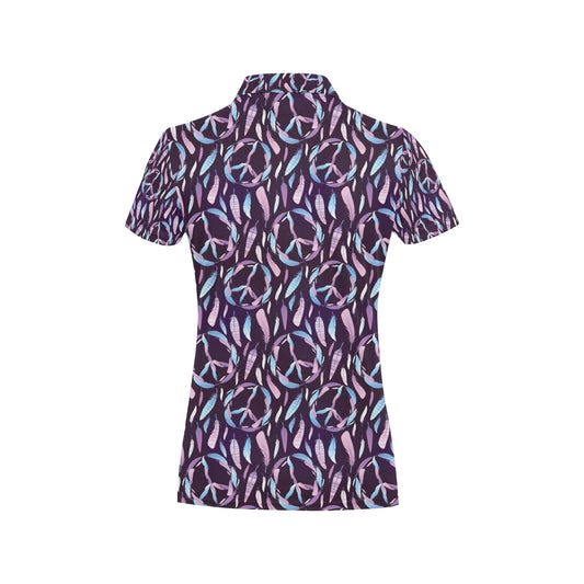 Peace Sign Feather Design Print Women's Polo Shirt