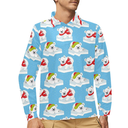 Polar Bear Pattern Print Design PB06 Long Sleeve Polo Shirt For Men's