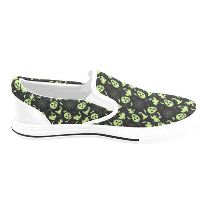 Witch Halloween Print Design LKS306 White Slip Ons Canvas Women's Shoes