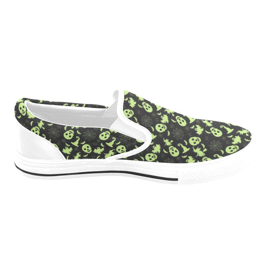 Witch Halloween Print Design LKS306 White Slip Ons Canvas Women's Shoes