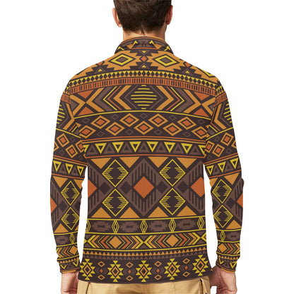 Navajo Pattern Print Design A06 Long Sleeve Polo Shirt For Men's