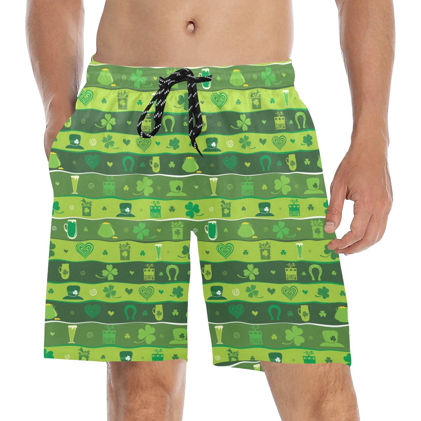Shamrock Print Design LKS303 Men's Swim Trunks Beach Shorts