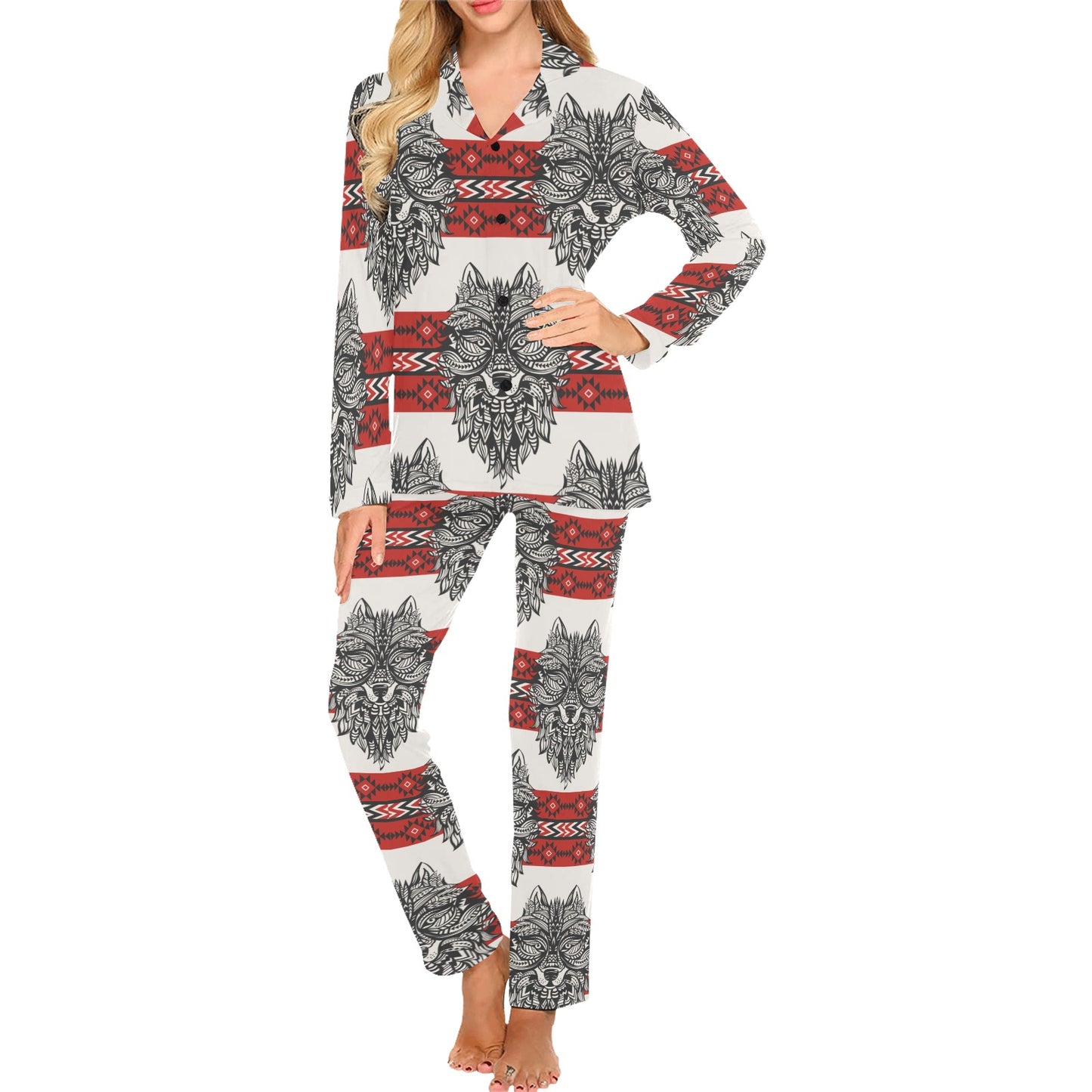 Native Indian Wolf Women's Long Pajama Set