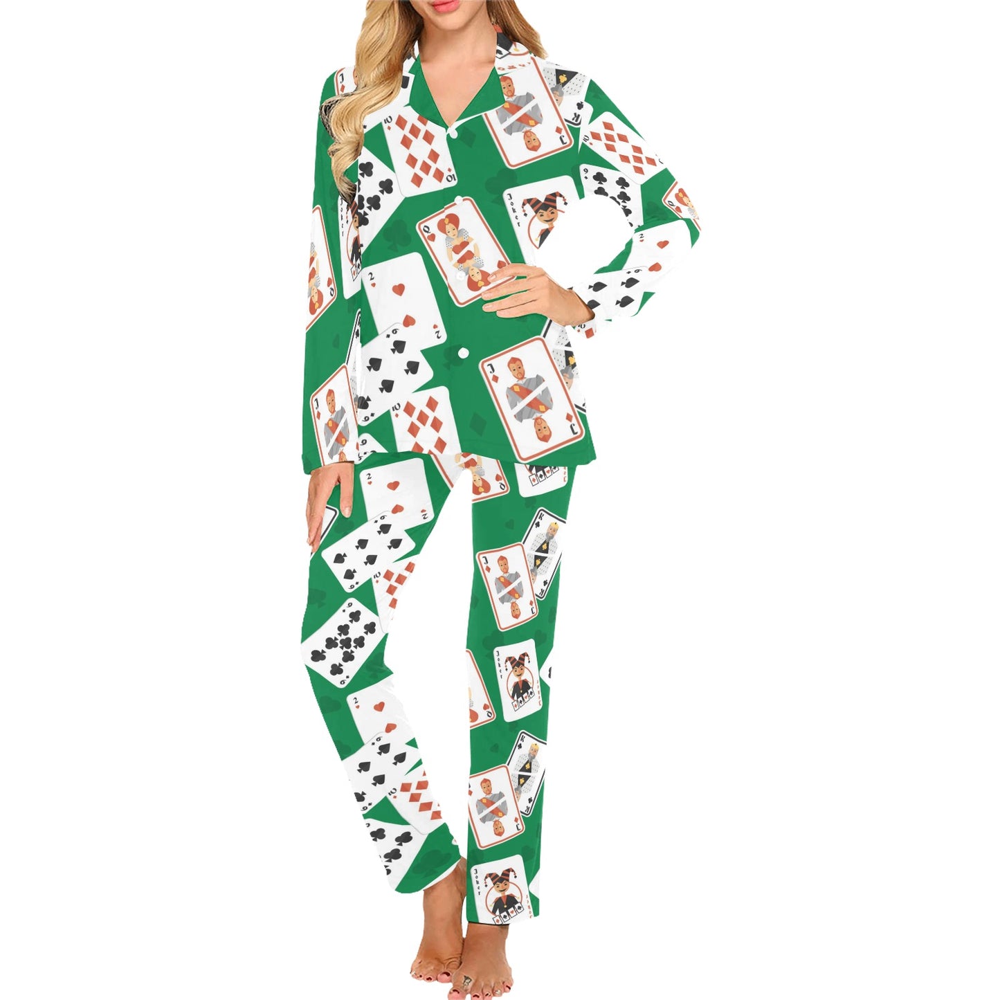 Poker Cards Pattern Print Design A03 Women's Long Pajama Set