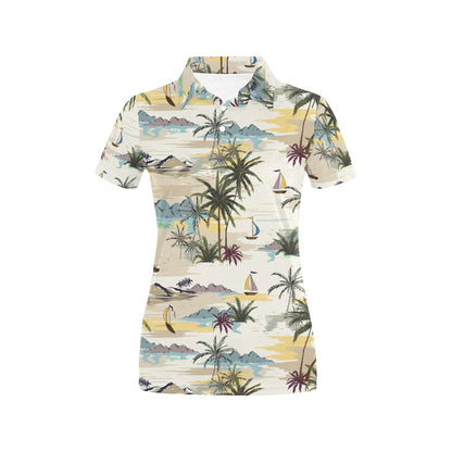 Palm Tree Beach Print Women's Polo Shirt