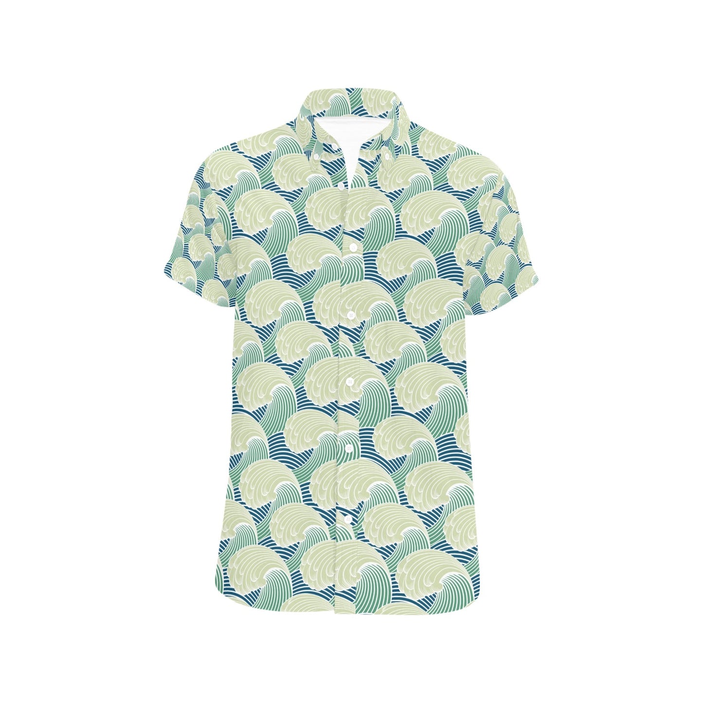 Wave Japan Style Print Design LKS302 Men Short Sleeve Button Up Shirt