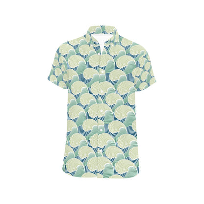 Wave Japan Style Print Design LKS302 Men Short Sleeve Button Up Shirt