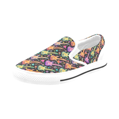 Electric Guitar Print Design LKS403 White Slip Ons Canvas Women's Shoes