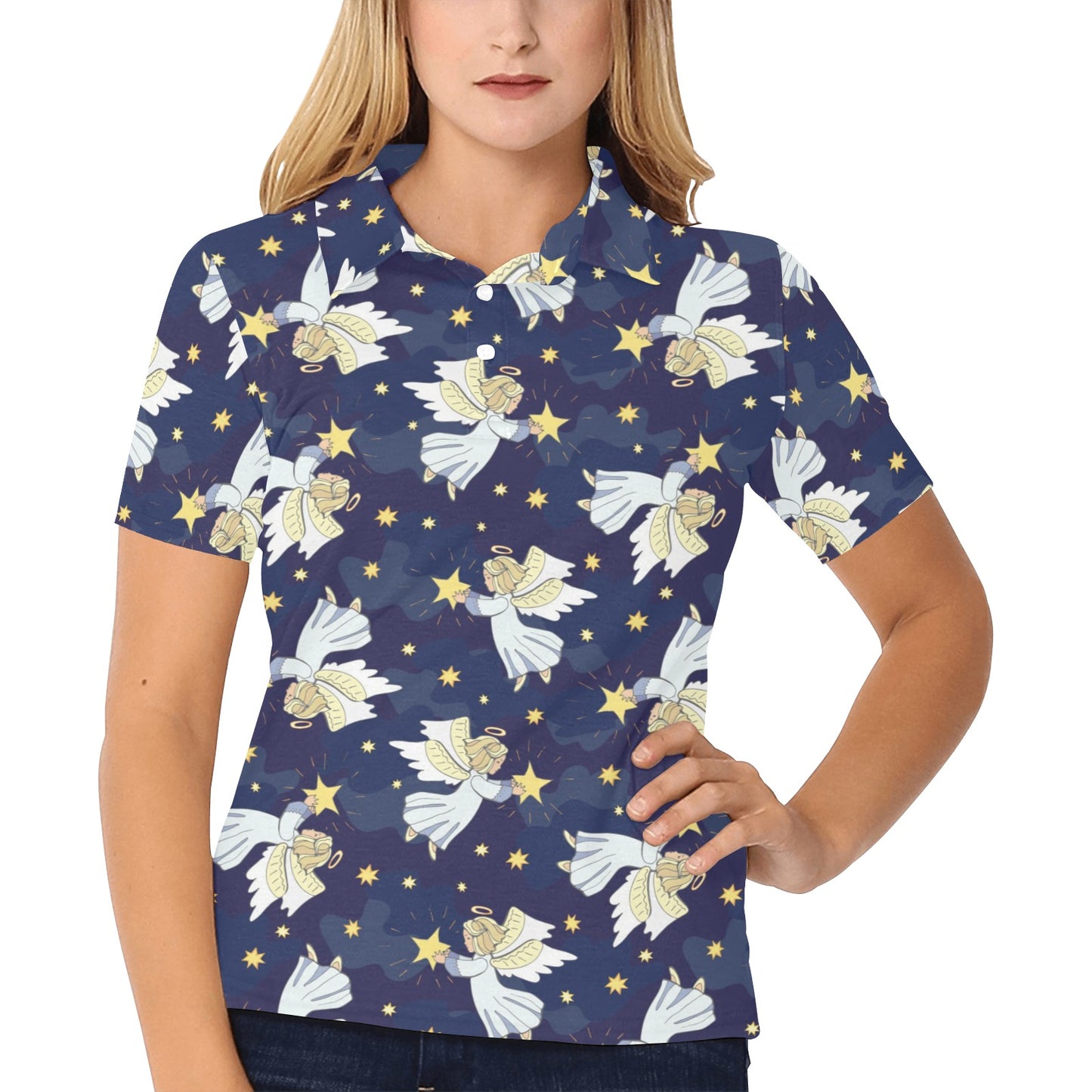 Angel Pattern Print Design 06 Women's Polo Shirt