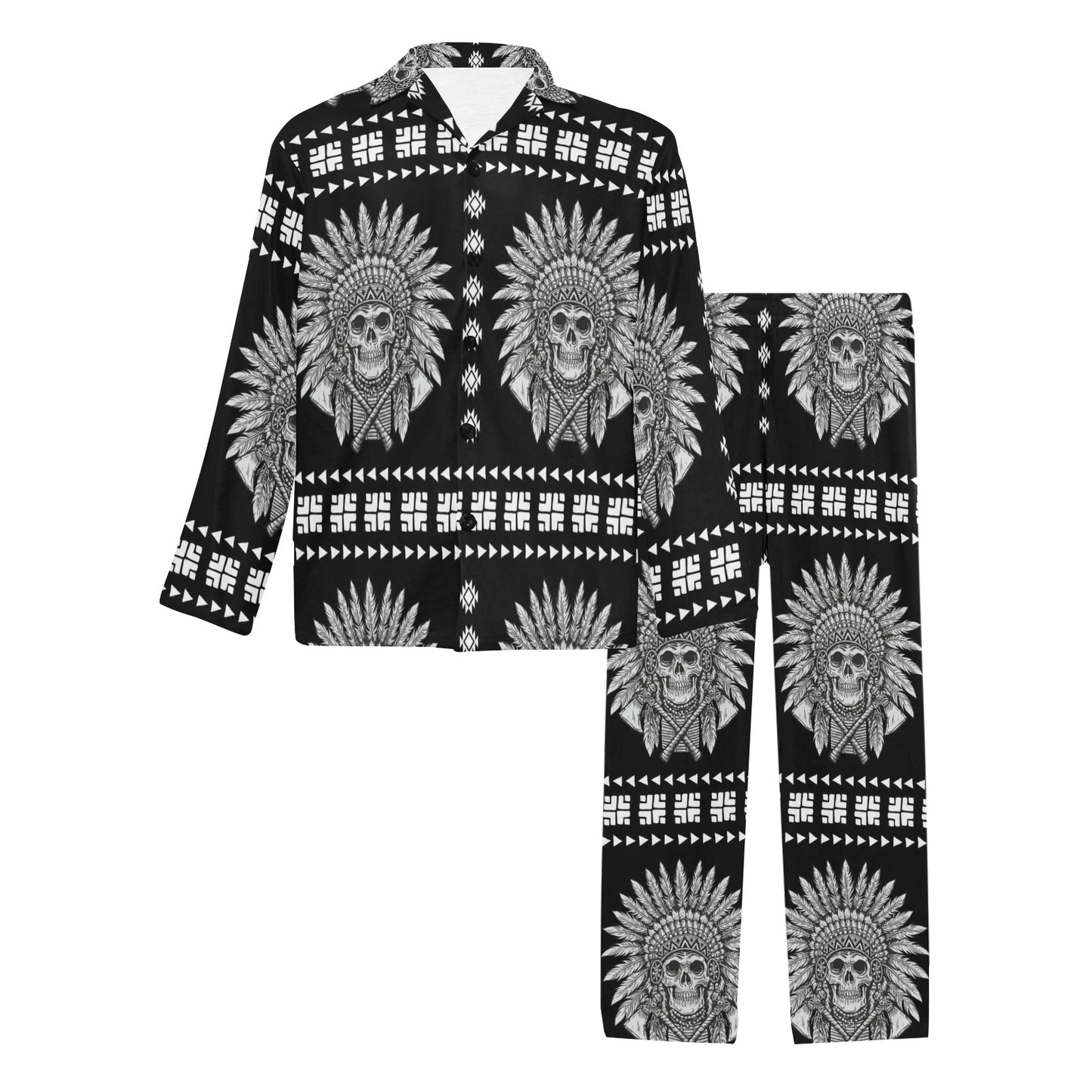 Native American Indian Skull Men's Long Pajama Set