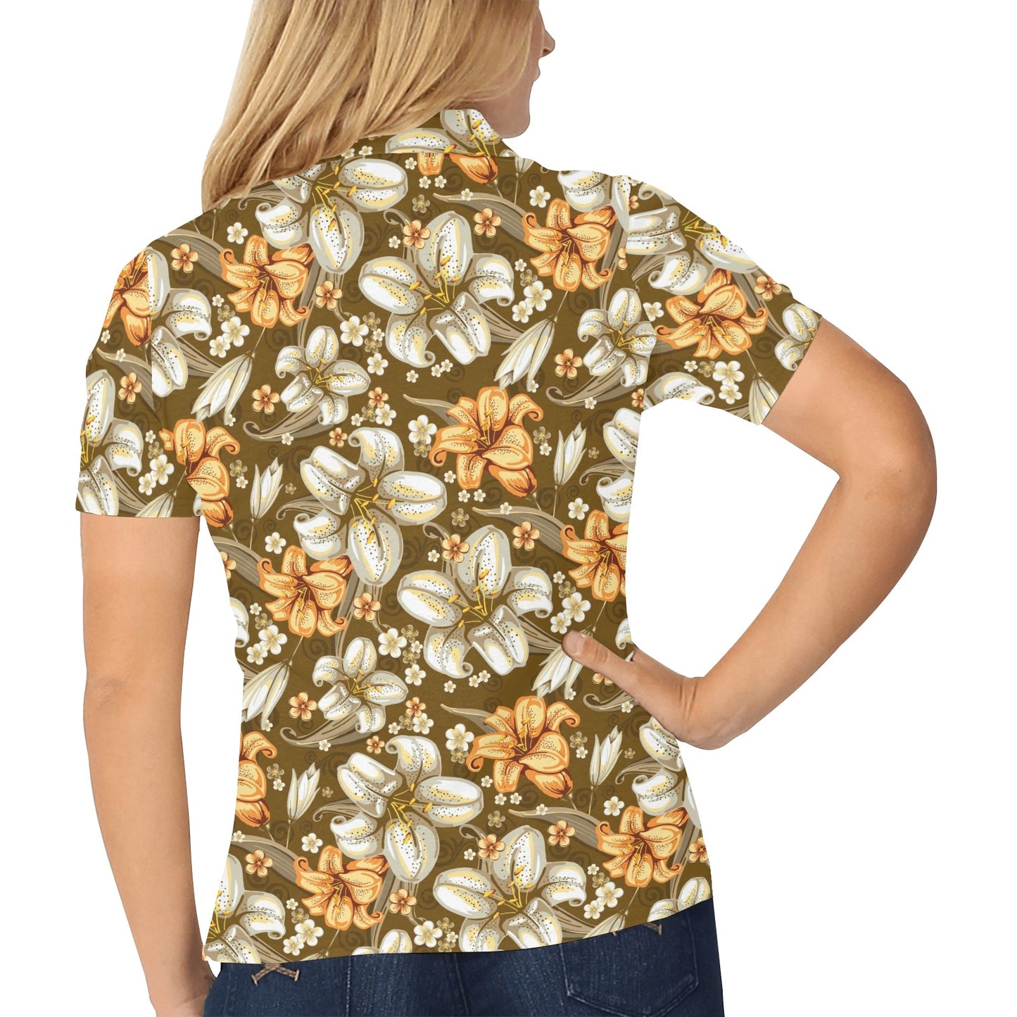 Lily Pattern Print Design 01 Women's Polo Shirt