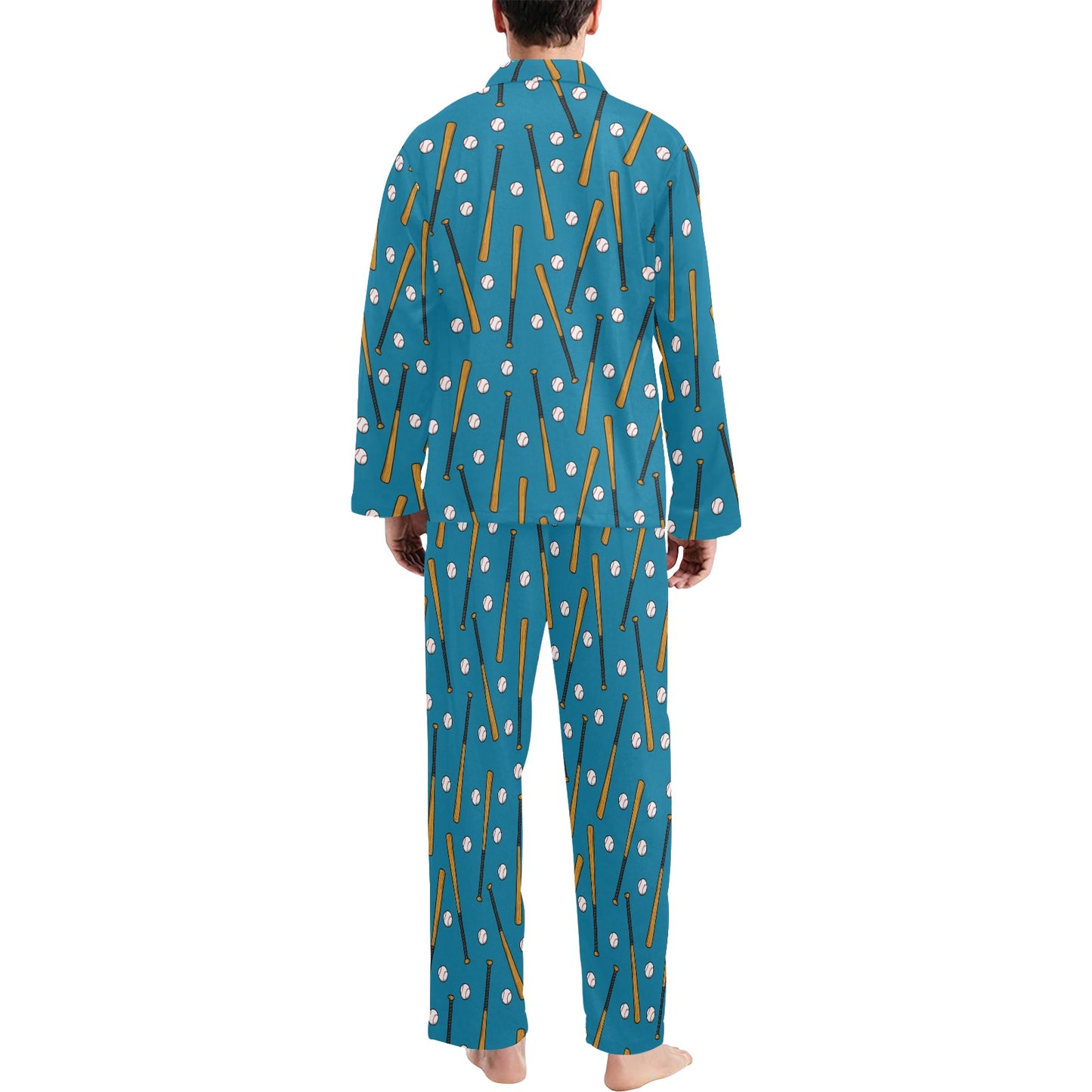 Baseball Pattern Print Design 01 Men's Long Pajama Set