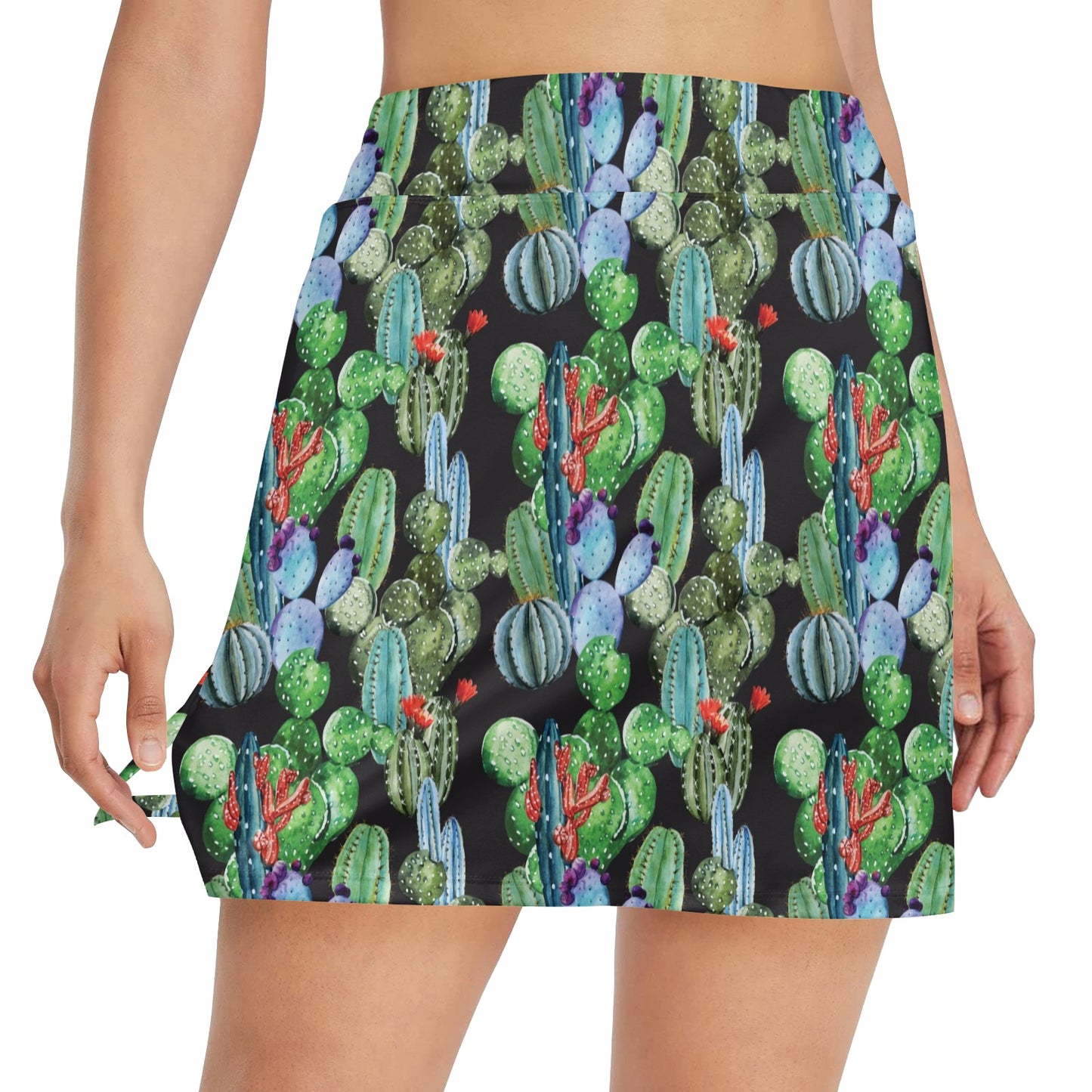 Cactus Watercolor Style Print Women's Golf Skirt with Pocket