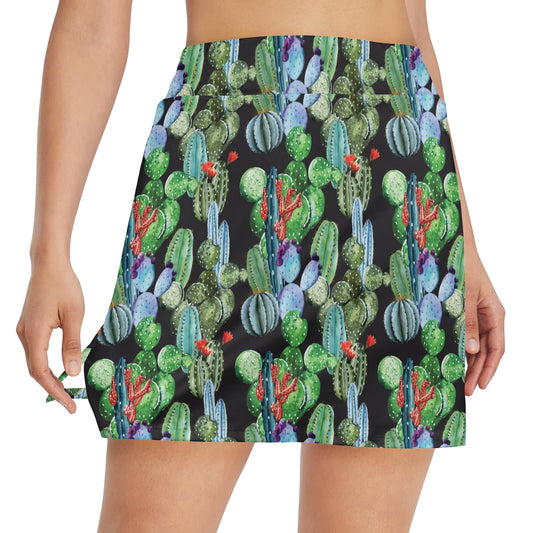 Cactus Watercolor Style Print Women's Golf Skirt with Pocket