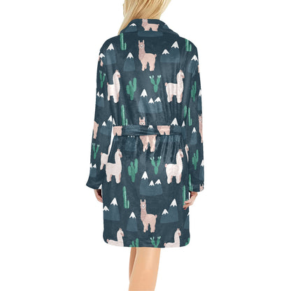 Llama Pattern Print Design 06 Women's Fleece Robe