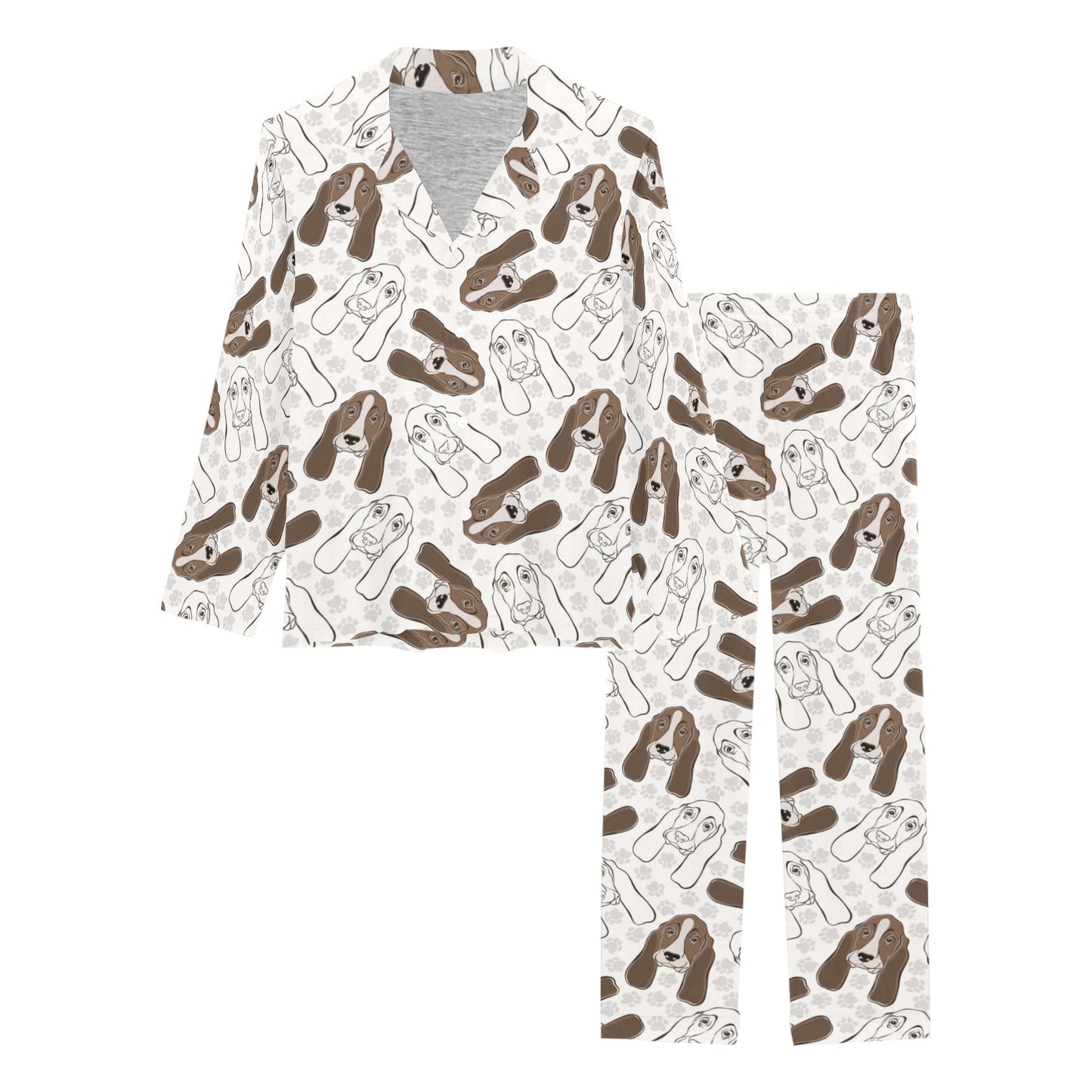 Basset Hound Pattern Print Design 01 Women's Long Pajama Set