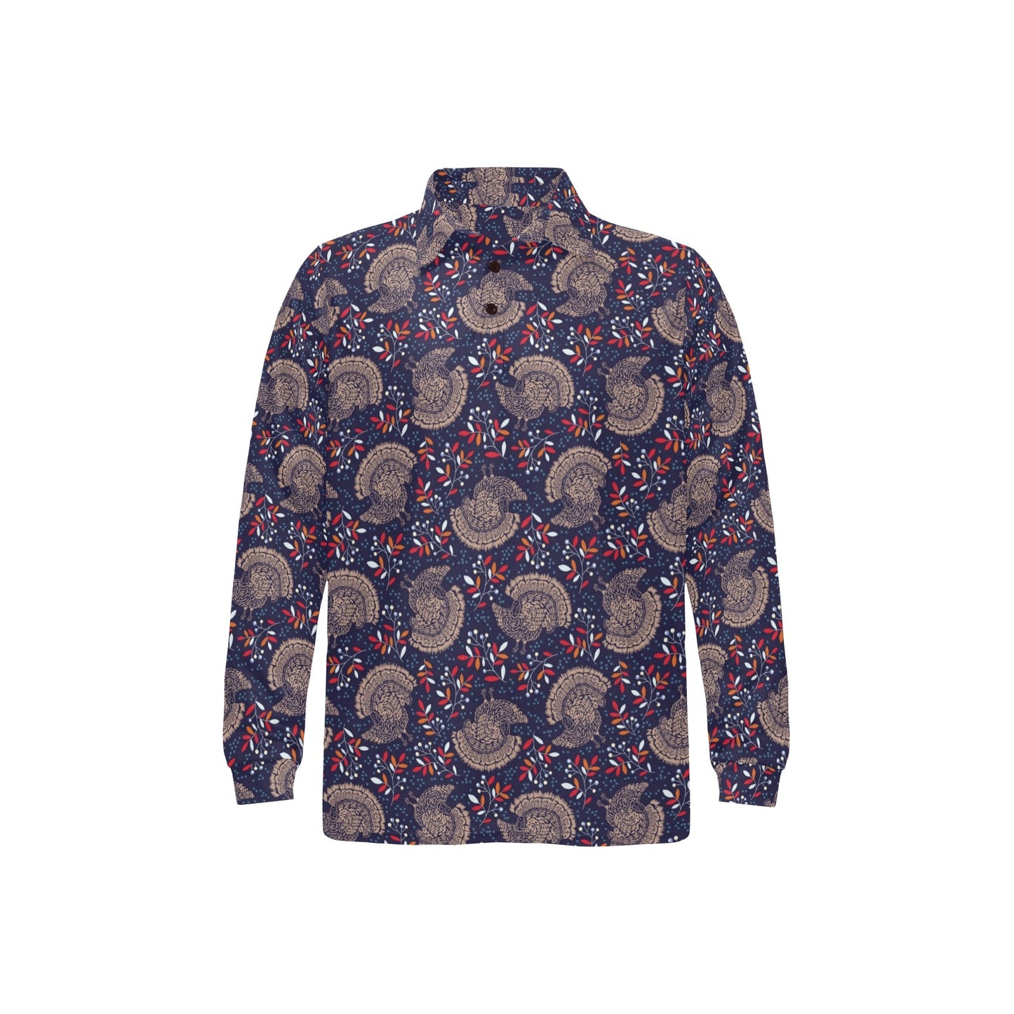 Turkey Print Design LKS401 Long Sleeve Polo Shirt For Men's
