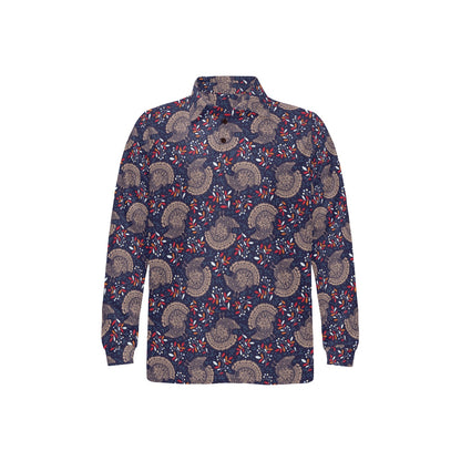 Turkey Print Design LKS401 Long Sleeve Polo Shirt For Men's