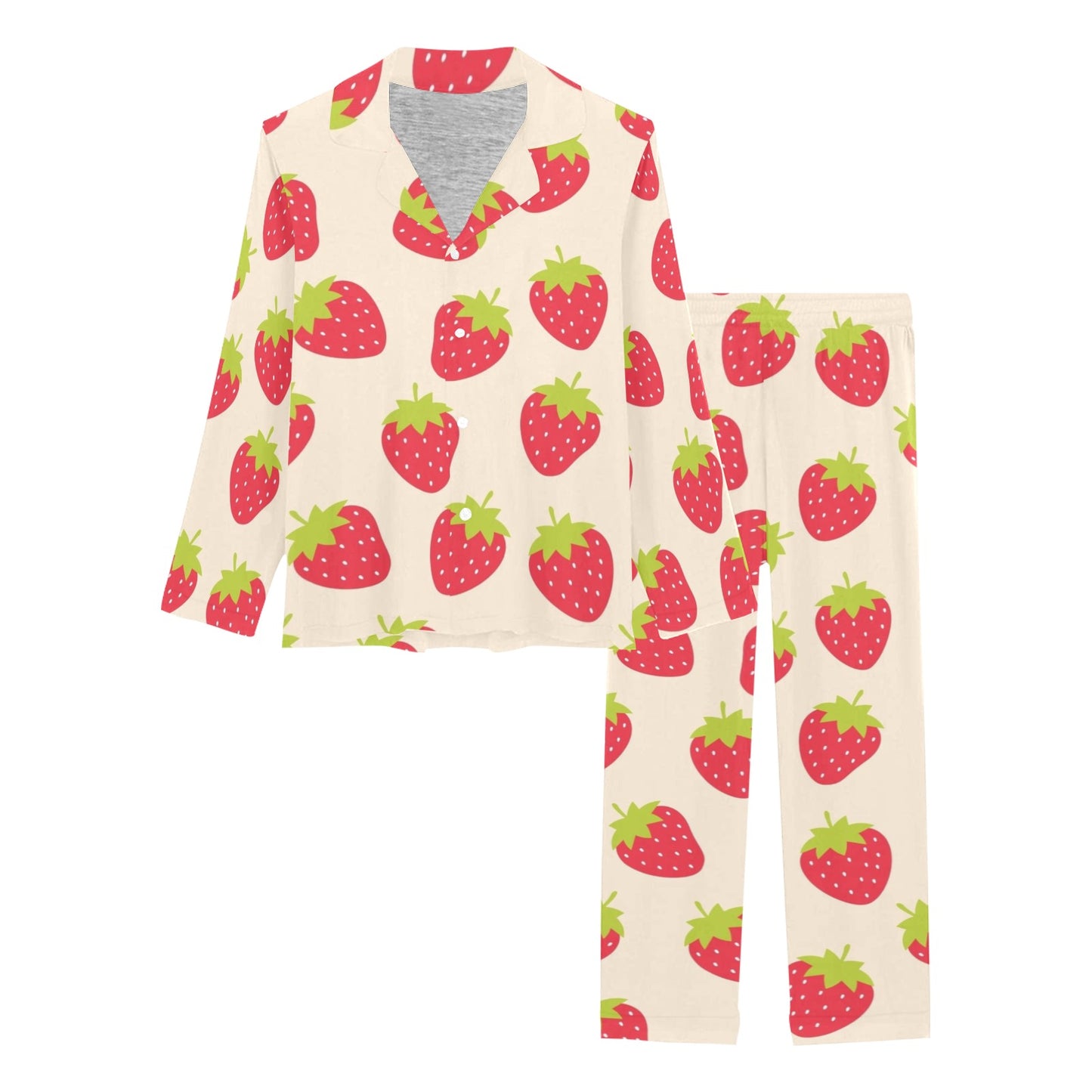Strawberry Pattern Print Design SB02 Women's Long Pajama Set