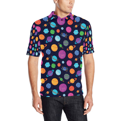 Planet Multicolor Print Design LKS302 Men Polo Shirt