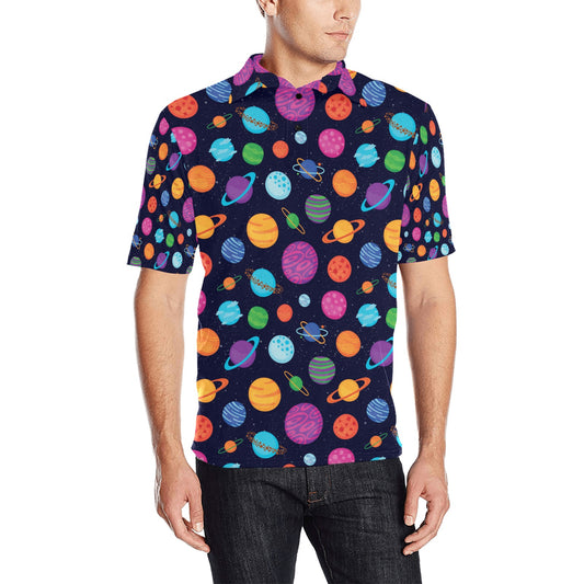 Planet Multicolor Print Design LKS302 Men Polo Shirt