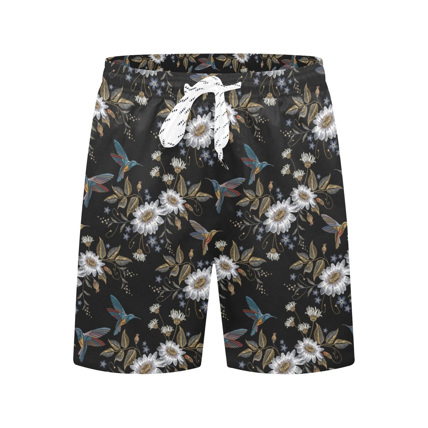 Hummingbird with Embroidery Themed Print Men's Swim Trunks Beach Shorts