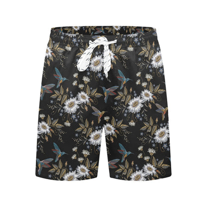 Hummingbird with Embroidery Themed Print Men's Swim Trunks Beach Shorts