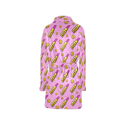Lipstick Pattern Print Design LT03 Women's Fleece Robe