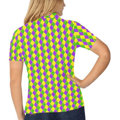Mardi Gras Pattern Print Design 01 Women's Polo Shirt