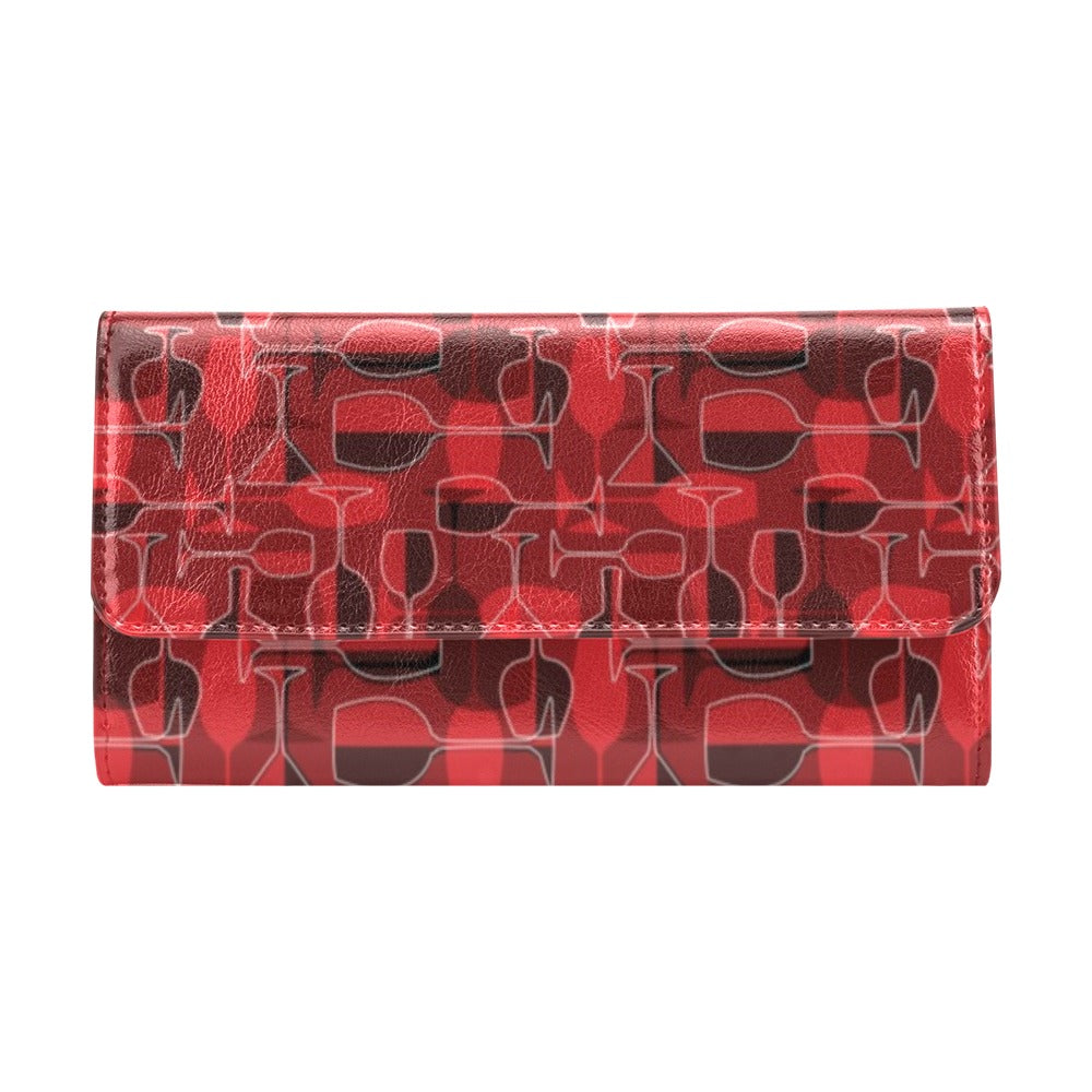 Wine Glass Print Design LKS301 Women's Trifold Wallet