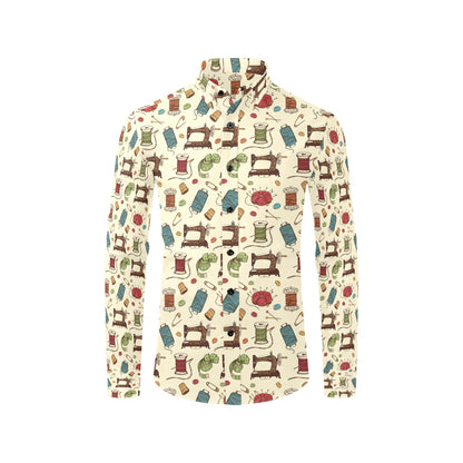 Sewing Equipment Print Design LKS303 Men's Long Sleeve Dress Shirt