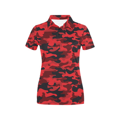 Camo Red Pattern Print Design 03 Women's Polo Shirt