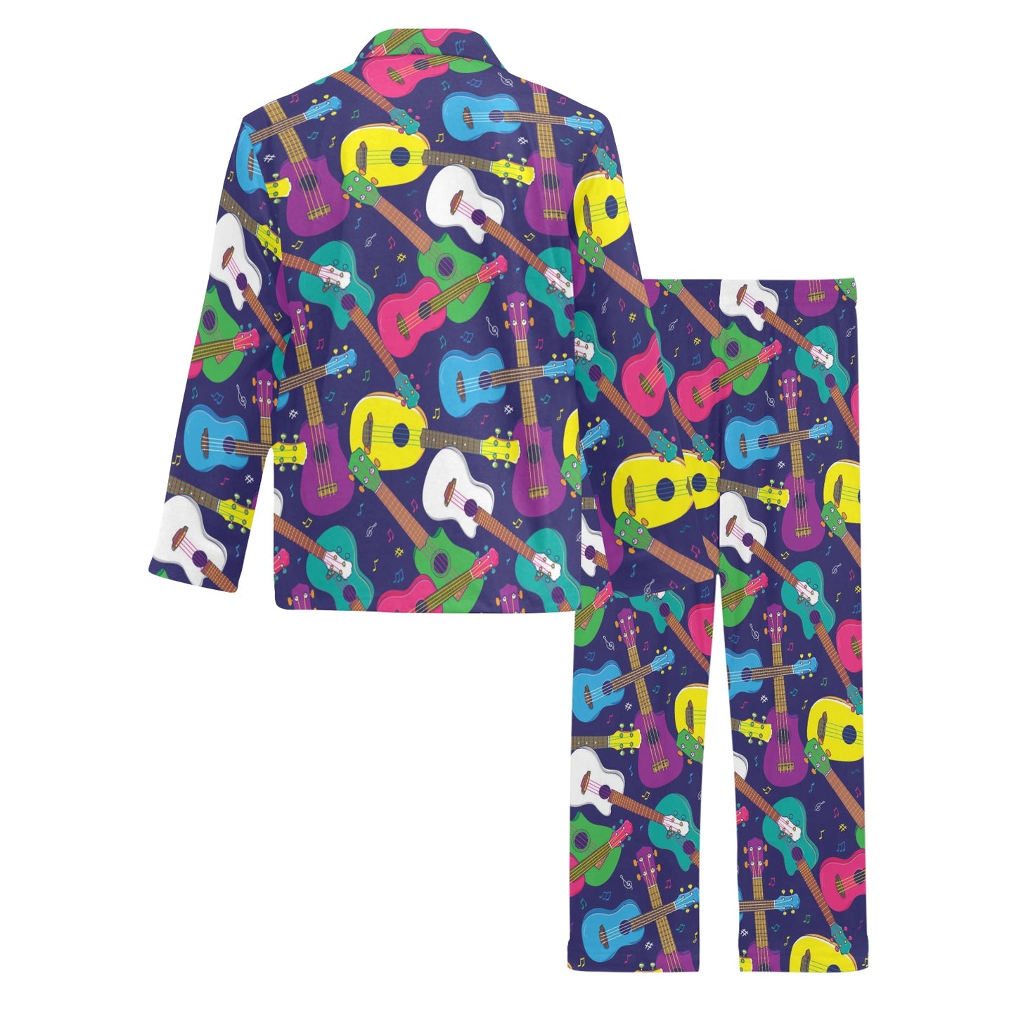 Ukulele Pattern Print Design 02 Men's Long Pajama Set