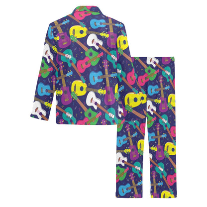 Ukulele Pattern Print Design 02 Men's Long Pajama Set