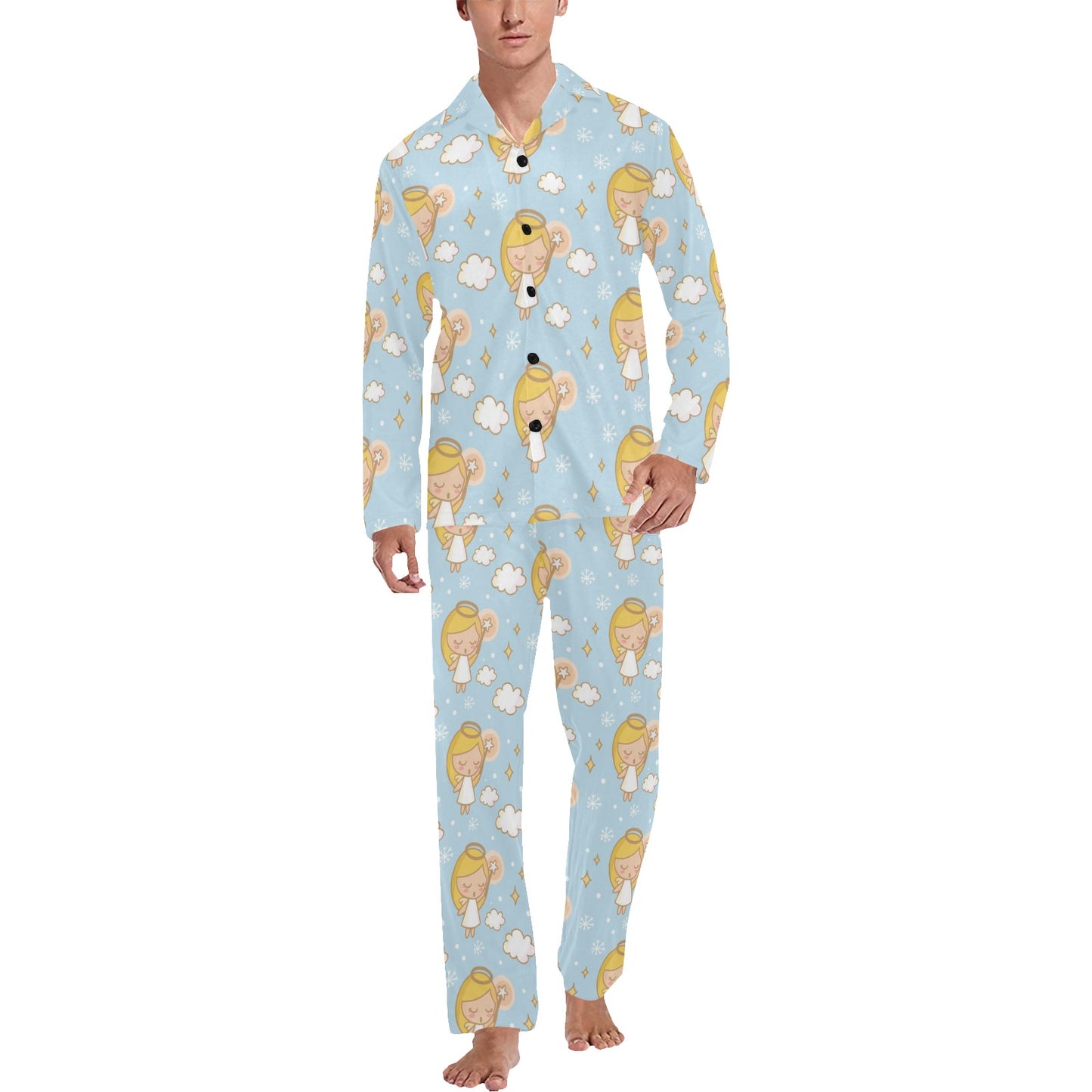 Angel Pattern Print Design 05 Men's Long Pajama Set