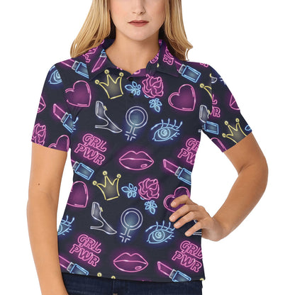 Lipstick Neon Pattern Print Design 02 Women's Polo Shirt