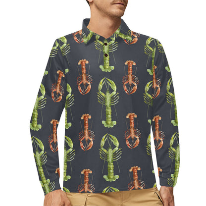 Lobster Pattern Print Design 01 Long Sleeve Polo Shirt For Men's