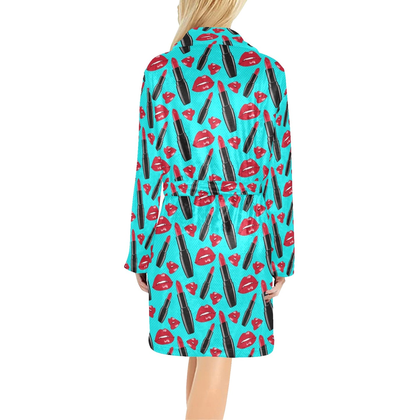 Lipstick Pattern Print Design LT02 Women's Fleece Robe