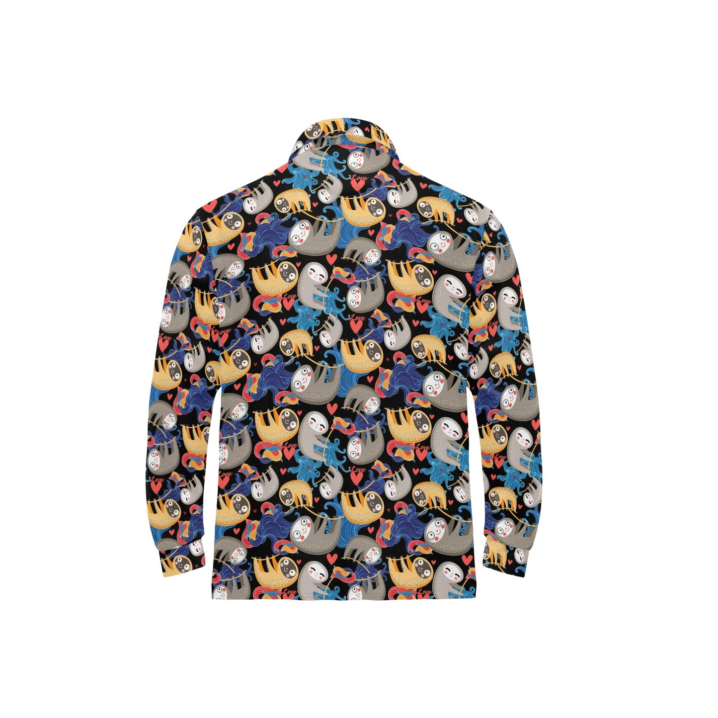 Sloth Cartoon Design Themed Print Long Sleeve Polo Shirt For Men's