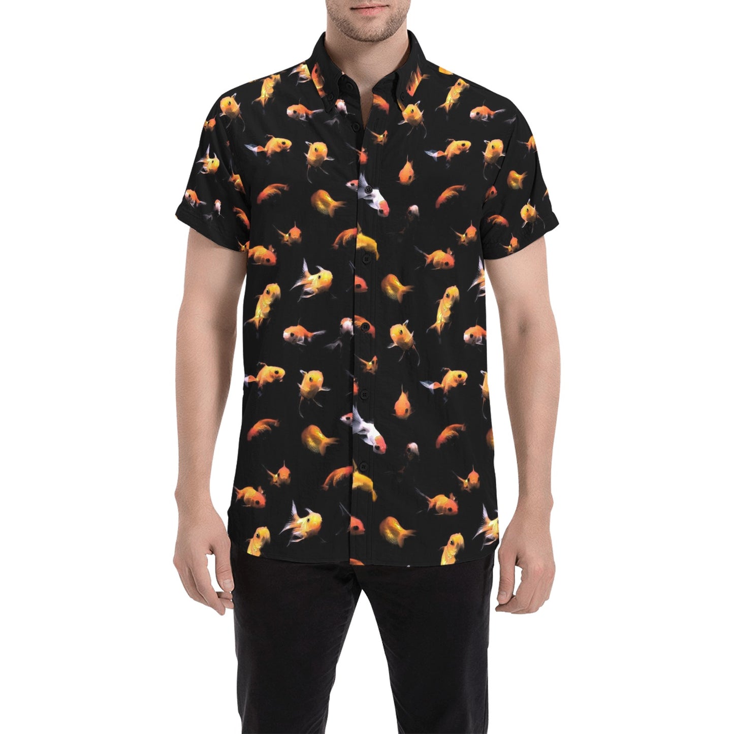 Goldfish Print Design LKS402 Men Short Sleeve Button Up Shirt