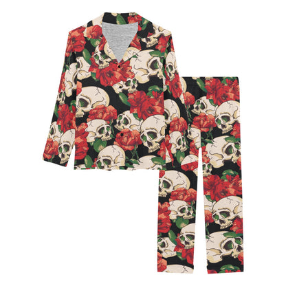 Skull Red Rose Women's Long Pajama Set