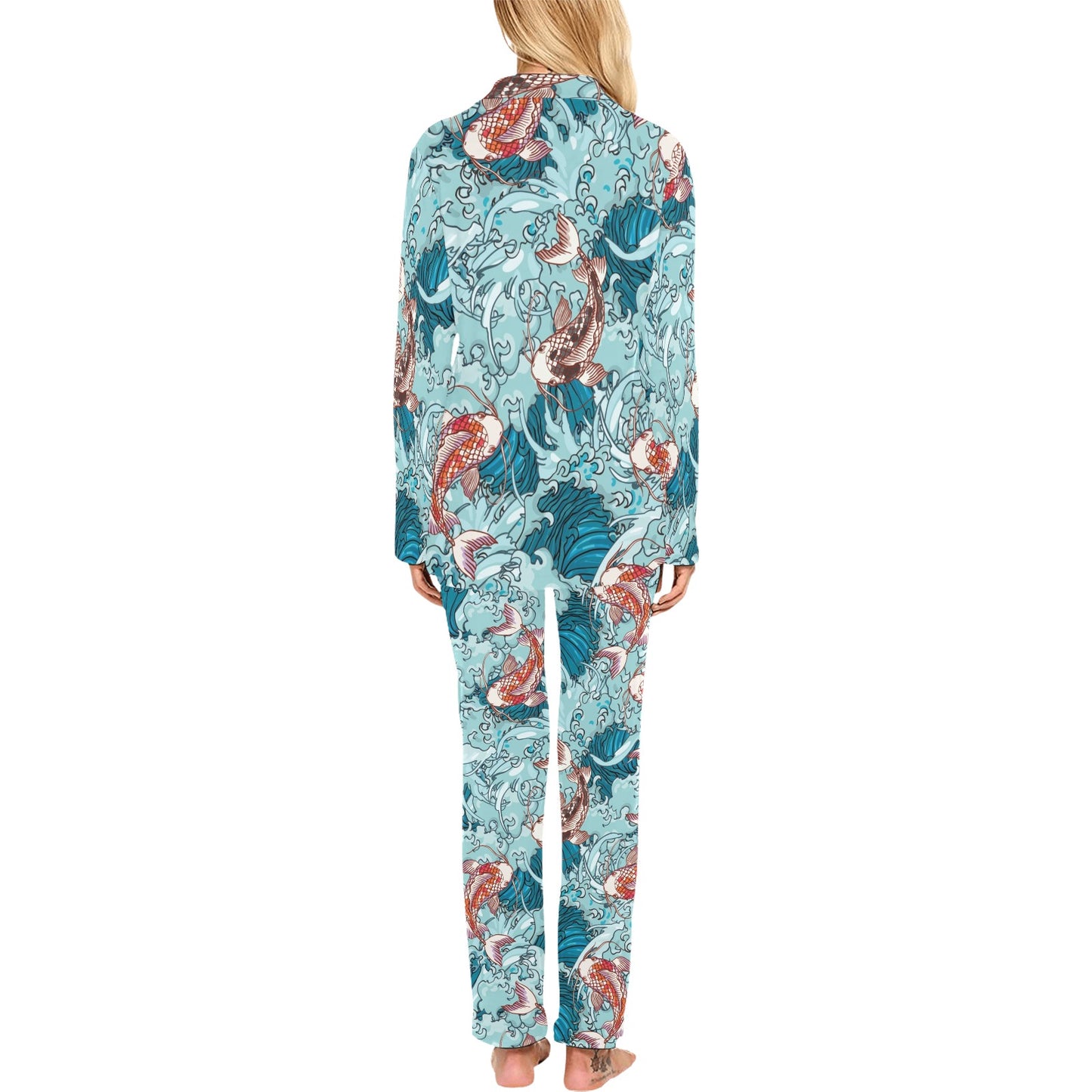 KOI Fish Pattern Print Design 05 Women's Long Pajama Set