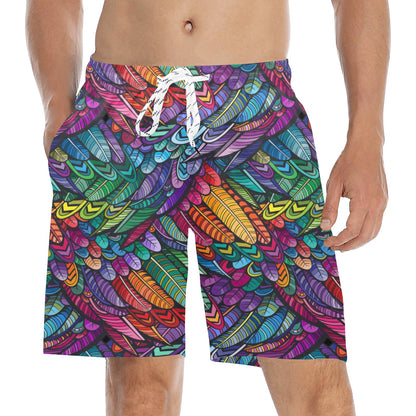 Feather Multicolor Design Print Men's Swim Trunks Beach Shorts