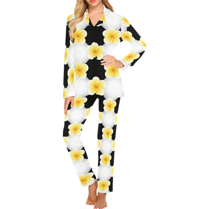 Plumeria Pattern Print Design A04 Women's Long Pajama Set