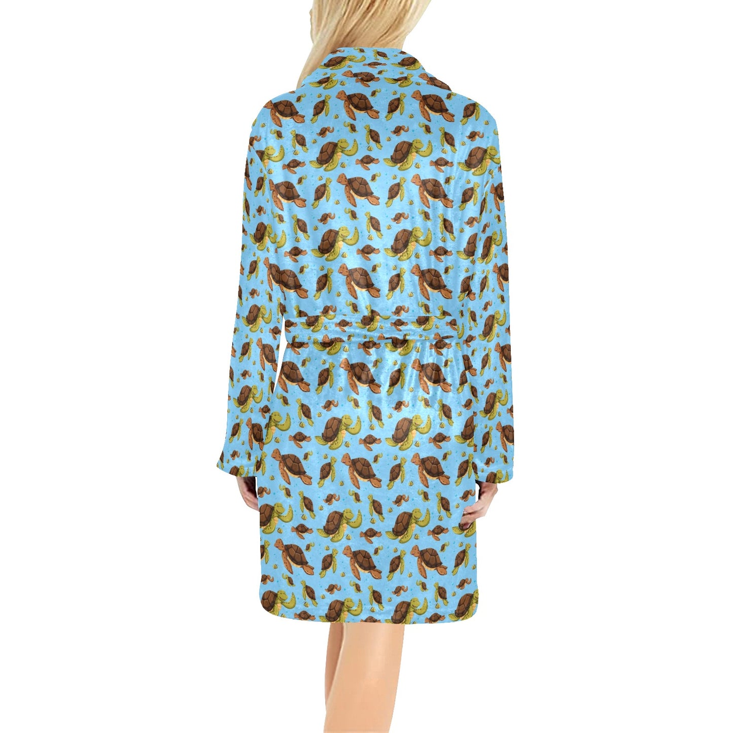 Hello Sea Turtle Print Pattern Women's Fleece Robe