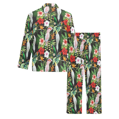 Tropical Flower Pattern Print Design TF03 Men's Long Pajama Set